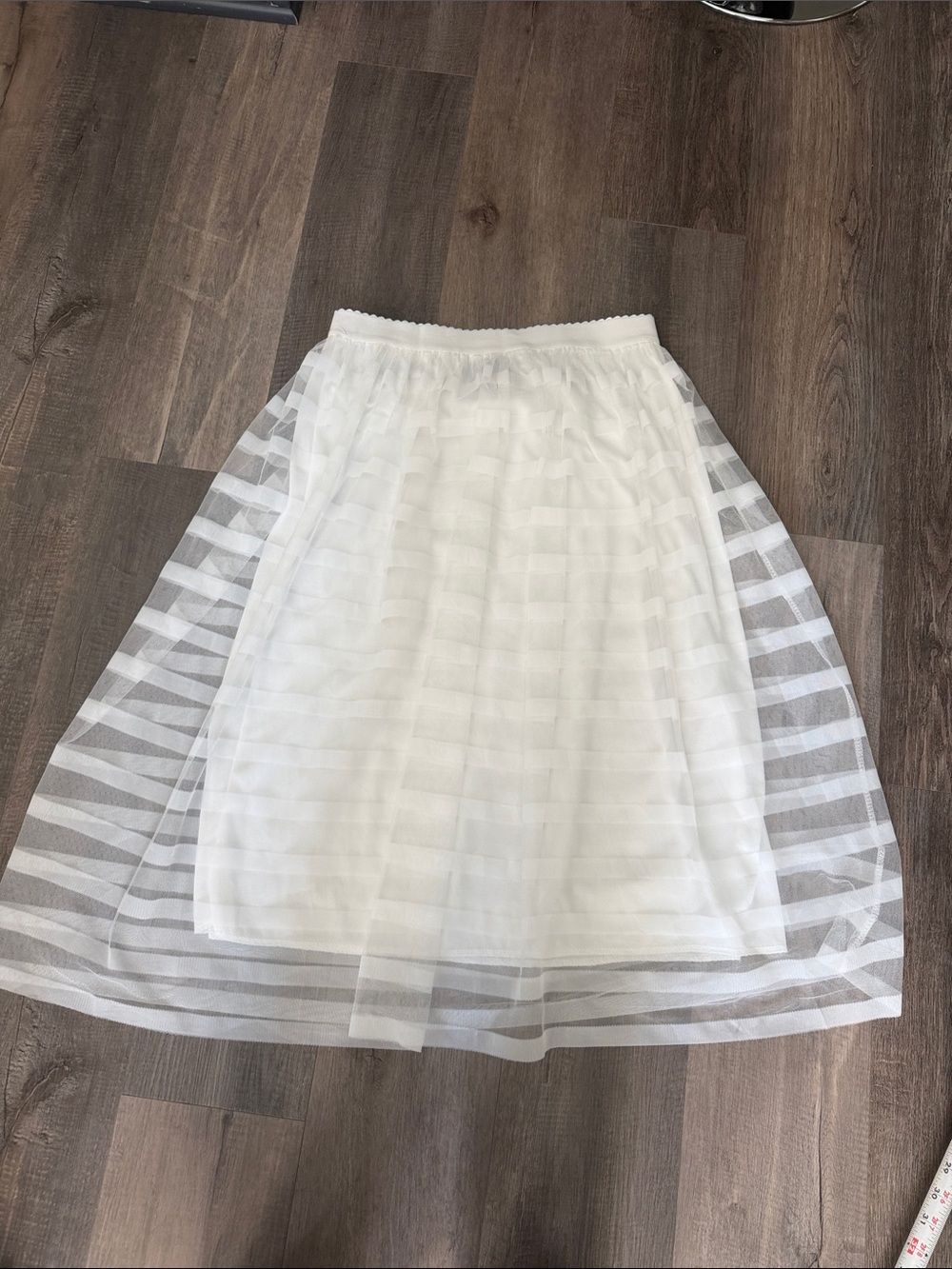 Metro Wear White Striped Sheer A-Line Midi Skirt